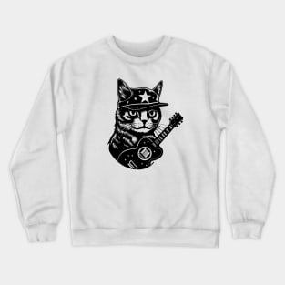 Cat Playing Guitar Shirt, Guitar Kitty Tshirt, Music Tee, Funny Guitar Shirt Acoustic Electric Bass Player For Men Women Rock Band Crewneck Sweatshirt